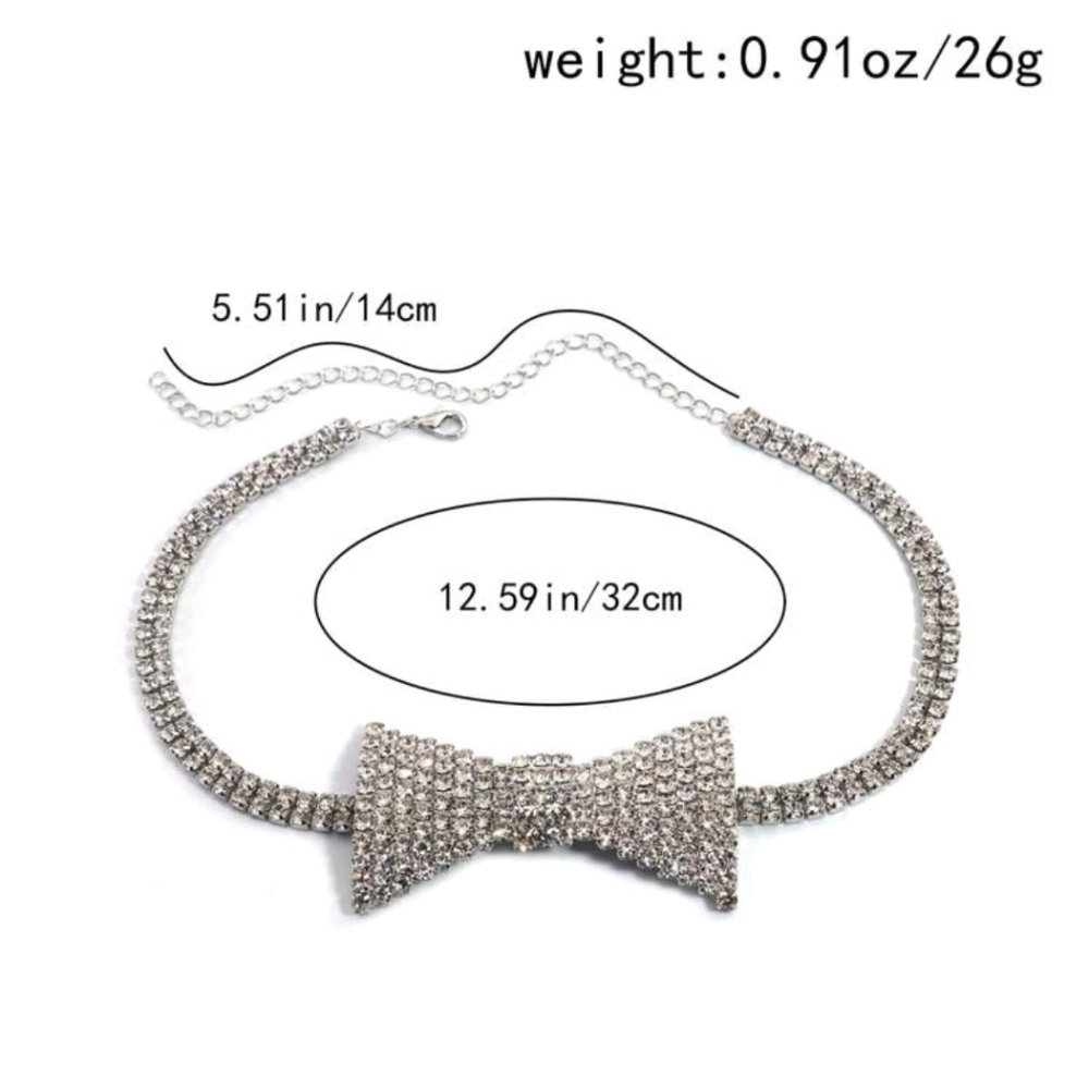 Gold Bow Rhinestone Choker Necklace - Picture 2 of 3